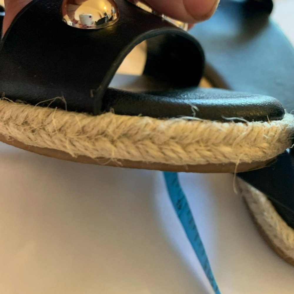 Lily Morgan Womens Ankle Strap Espadrille Sandals with Pearl Accent Black Size 7 - Picture 9 of 11